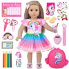 ZQDOLL 23 Pcs American Doll Clothes and Accessories School Supplies Playset for 18 Inch Doll Including Girl Doll Clothes, Bags, Student Cards, Sticker, Pencils, Calculator, Scissors, Notebook