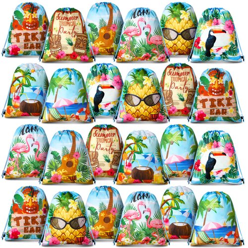 24 Pcs Hawaiian Party Favor Bags for Kids Hawaii Themed Aloha Drawstring Bags Tropical Goodie Bag...