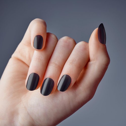 KISS Gel Fantasy, Press-On Nails, Nail glue included, 'Jelly Queen', Black, Short Size, Oval Shape, Includes 28 Nails, 2g glue, 1 Manicure Stick, 1 Mini File