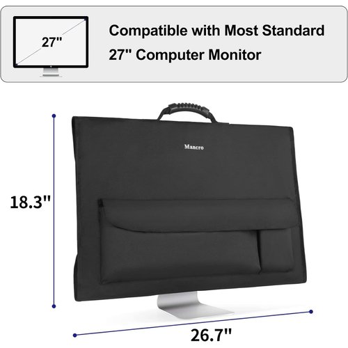 Mancro Monitor Carrying Case Compatible with Apple 27" iMac Desktop Computer, Padded Travel Carrying Bag with Rubber Handle, Pockets for 27" Screen and Accessories, Protective Case Monitor Dust Cover