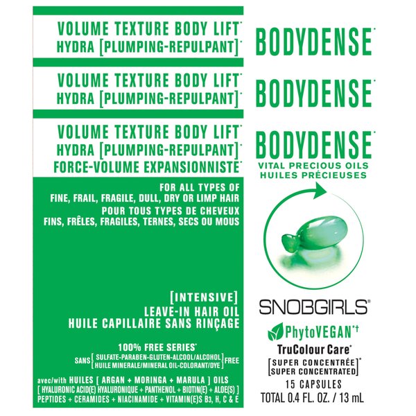 SNOB GIRLS BODYDENSE Salon Vegan Hair Oil. Plumping & Hydrating Hair Serum with Argan Oil, Hyaluronic Acid, Moringa Oil & Vitamins for Fine hair, Dry or Limp Hair (45 Capsules)