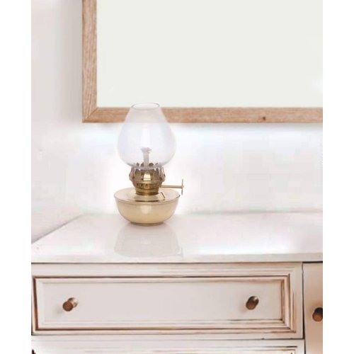 Serene Spaces Living Set of 4 Vintage Glass Oil Lamp, Brass Mini Oil Lamp, Antique Oil Lamp for Home Decor, Nautical or Victorian Wedding, Store Window, Measures 4.5" Tall & 2.75" Diameter