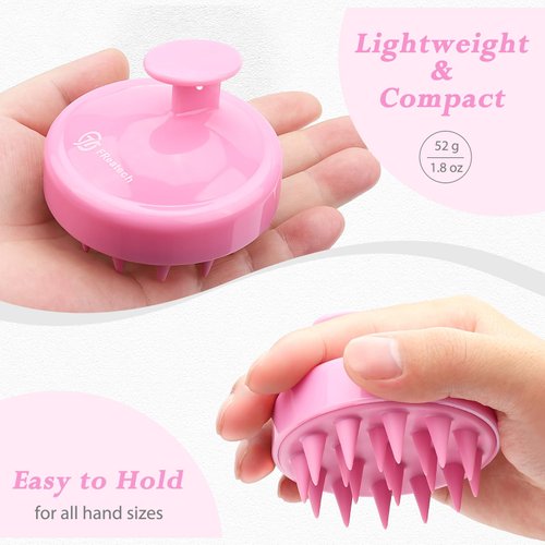 FREATECH Scalp Massager Hair Growth, Scalp Scrubber with Soft Silicone Bristles for Dandruff and Hair Care, Shampoo Brush Hair Massager Scalp Exfoliator for Wet & Dry, Long Curly Thick Hair, Pink