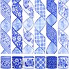 30 Yards Christmas White and Blue Wired Edge Ribbon Chinoiserie Ribbon Floral Bird Ribbon Fabric Ribbons for Crafts Wedding Wreath Bow Wrapping 2.52 Inches by 5 Yards