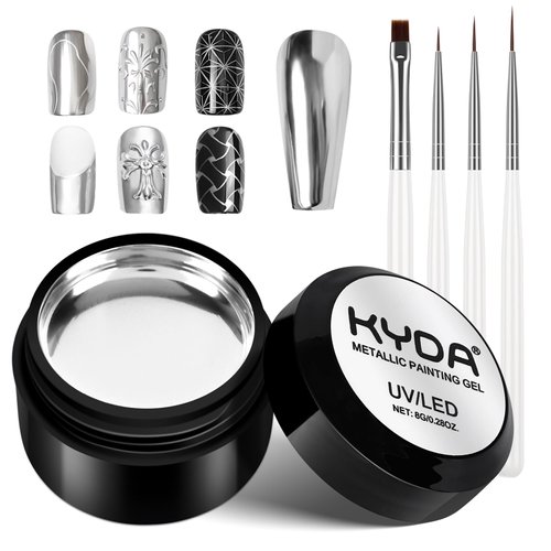 KYDA Silver Chrome Metallic Nail Polish Gel with Brush,Metal Mirror Nails Effect, Reflective Meta...
