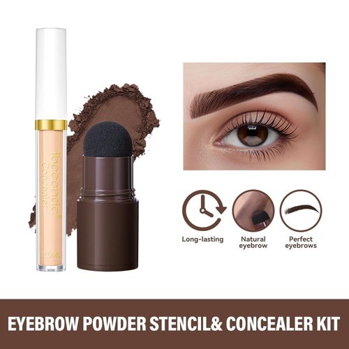 Eyebrow Stencil Kit, Professional Waterproof Brow Powder Stamp，One Step Brow Powder Stamp Makeup with 12 Reusable Eyebrow Stencils＆1 liquid concealer 04# (Black brow)