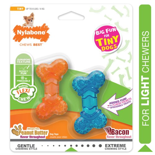 Nylabone Moderate Chew FlexiChew Bone Peanut Butter & Bacon XX-Small/Tiny (2 Count)