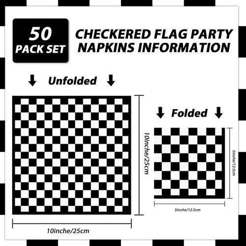 50 Pack Black and White Checkered Flag Party Napkins Disposable Race Car Birthday Party Supplies Racing Car Theme Party Paper Lunch Napkins for Baby Shower Kids Men Party Decorations Favors