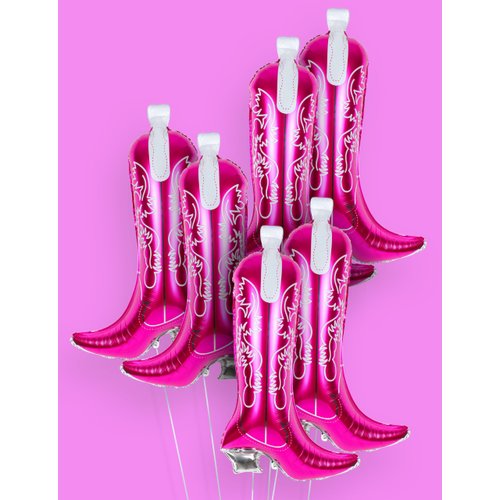HOUSE OF PARTY Cowgirl Boot Balloons 6 Pcs - 30 Inch Pink Boot Foil Balloon for Last Rodeo Bachelorette Party Decorations, Cowgirl Balloons for Western Themed Birthday Party Decorations Supplies