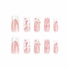 BABALAL Square Press on Nails Medium Fake Nails White French Tip Glue on Nails 3D Pink Flower Bow Charm Pearl Squoval 24Pcs Acrylic Nails for Women and Girls