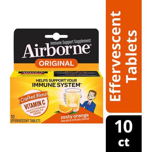 Airborne Zesty Orange Effervescent Tablets, 10 Count - 1000mg of Vitamin C - Immune Support Supplement (Pack of 6)
