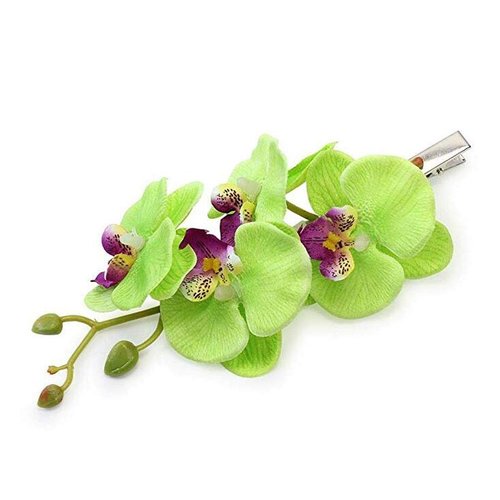 2PCS Hawaiian Orchid Flower Hair Clips Flowers Alligator Clips Hairpins Holiday Travel Wedding Decoration Hair Accessories For Women Lady Bridal (White Green)