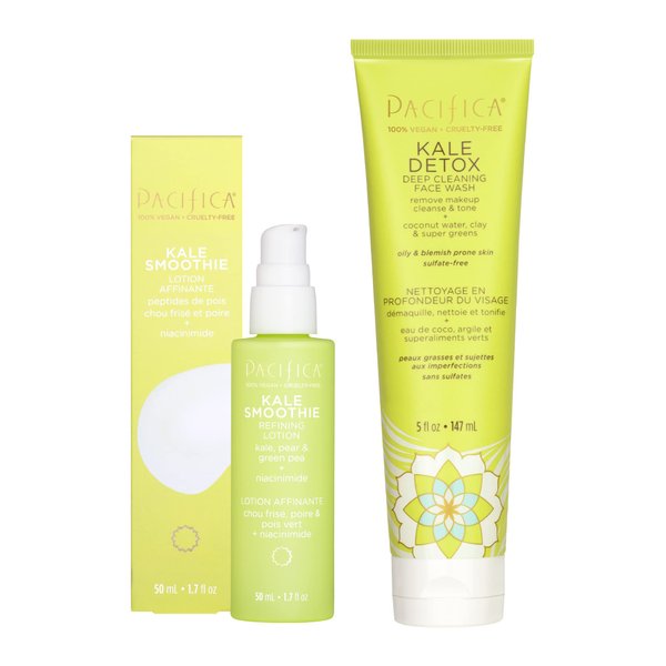 Pacifica Beauty Kale Smoothie Refining Lotion & Detox Deep Cleaning Face Wash Set, Skincare, Moisturizer, Niacinamide, Minimize Pores, Serum, Facial Cleanser, Vegan, 1.7 fl oz and 5 fl oz (Set of 2)