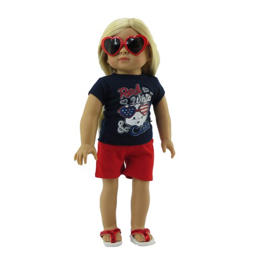 American Fashion World Fourth of July Red, White, and Cute Shorts Set for 18-Inch Dolls | Premium Quality & Trendy Design | Dolls Clothes | Outfit Fashions for Dolls for Popular Brands