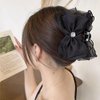 Arvintas 2 PACK Black Chiffon Bowknot Hair Clips, Mesh Tulle Bow Hair Claw Clips with Rhinestones, Big Claw Clips for Thick Hair Ponytail Hair Accessories for Women