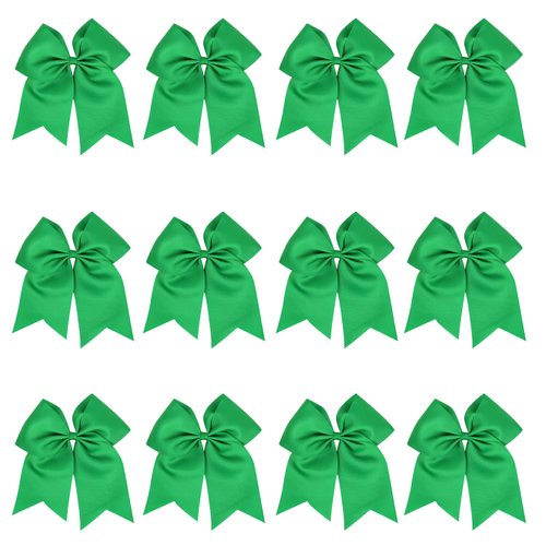 8 Inch Cheerleader Bows Ponytail Holder Solid Color Cheerleading Bows Hair Tie (Green)