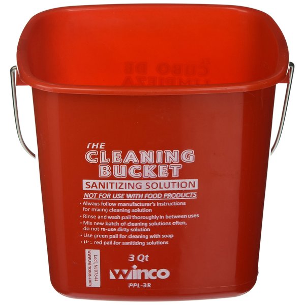 Winco PPL-3R Cleaning Bucket, 3-Quart, Red Sanitizing Solution