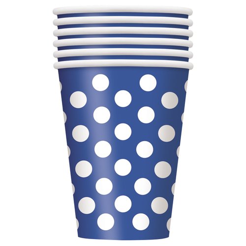 Unique, Royal Blue, Polka Dot Party Paper Cups-12 Oz, 6 Pcs