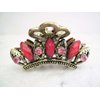 Antique crown style metal hair claw clips with crystals for thin fine hair (Primary color: Pink)