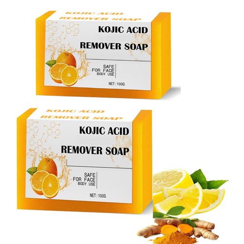 BEETUY 2 Pcs Turmeric Soap Bar, Natural Kojic Acid and Lemon Turmeric Decontamination Soap For Face and Body Cleanse Skin Reduces Acne, Moisturizing and Gentle Cleanse For All Skin Types.