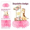 Eiurteao Wild One Birthday Decorations Honeycomb Centerpieces for Baby Girls, Safari Jungle 1st Birthday Table Centerpieces Party Supplies, Pink Safari Animal First Bday Table Topper Sign Decor