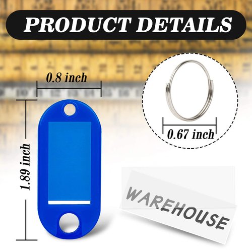 Sukh 60 Pcs Key Ring Tags - Key Tags Plastic 10 Assorted Colours of Key Ring Tags,Identifiers,Name Tags and Labels,Adapt to USB Drive,Keys,Pets,Bags