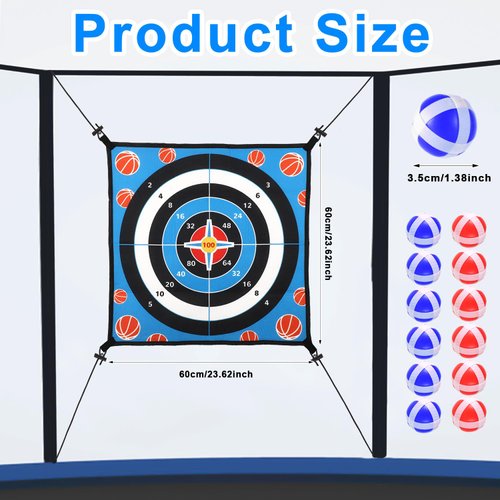 Trampoline Dart Board Game Accessory, Dart Board Game for Kids with 12 Sticky Balls Trampoline Toy Accessory Trampoline Toss Game for 8/10/12/14ft Trampolines Indoor Outdoor Party Game
