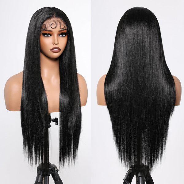 Allbell Synthetic Lace Front Wig 28Inch Long Black Wigs for Women Long Straight Black Wig with Baby Hair Free Part 13×4 Frontal HD Lace Wig Heat Resistant Fiber