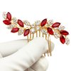 PRETTYLIFE Bridal Crystal Hair Comb Small Wedding Alloy Rhinestone Party Prom Hair Piece Accessories Elegant for Women Girls (Red + Gold)