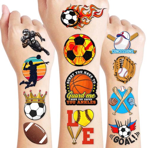 Generic 96 PCS Sports Tattoos Stickers Football Team MVP Themed Sport Ball Birthday Party Decorations Favors Supplies Games Decor for Boys School Activity Outdoor Prizes
