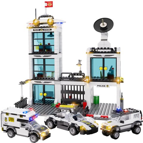 WishaLife City Police Station Building Kit, Police Car Toy, City Police Sets, with Escort Car, Prison Van, Cruiser, Best Learning Roleplay STEM Police Toys Birthday for Kids Boys Aged 6-12