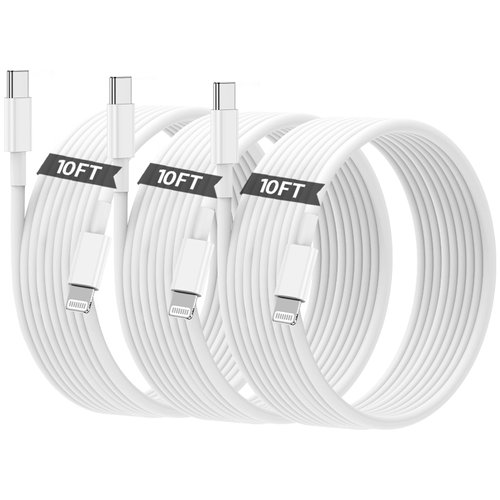 Cabepow USB C to Lightning Cable (3pack 10ft), iPhone Fast Charger Cable [MFi Certified],Original Fast Charging Type C iPhone Charger Cord for iPhone 14/13/12/12 Pro Max/11/Xs Max/XR/X,iPad