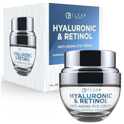 Clear Beauty Korean Hyaluronic Acid & Retinol Eye Cream - For Dark Circles, Puffiness & Bags - Moisturizing & Anti-Aging Under Eye Cream - Cruelty Free Korean Skin Care - All Skin Types - 1.01 OZ