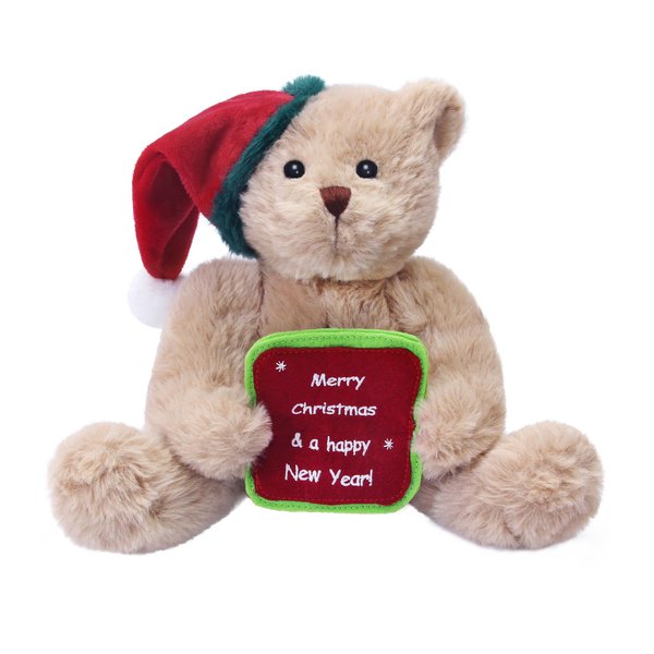 Nleio Christmas Plush Teddy Bear Stuffed Animals, 11.7" Brown Stuffed Bear with Red Santa Hat, Soft Cute Merry Christmas Plush Teddy Bears, Great Gifts for Kids Baby Girlfriends Boyfriends