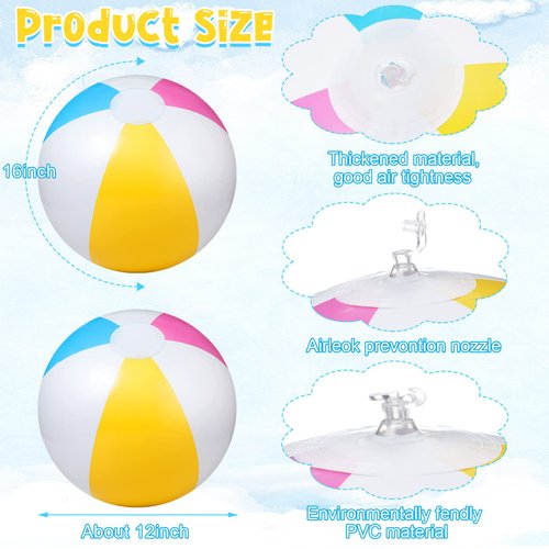 12 Pieces Beach Ball 12 Inch Inflatable Ball Colorful Inflatable Glossy Panel Beach Ball Bulk Floating 16 Inch Deflated Size for Swimming Pool Summer Birthday Party Outdoor Activities Supplies
