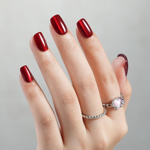 Red Press on Nails Short, Jofay Fashion Soft Gel Fake Nails, Cat Eye Christmas Press on Nails, Reusable & Natural Acrylic False Nails, Stick on Nails for Women Girls Gift, Glue on Nails Kit 32 Pcs