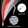 Bucktail Teasers Fishing Hooks Saltwater Fluke Flounder Rig Fishing Hooks Bucktail Mylar Teasers Inserted for Catfish Cod Flounder Fluke Hi/Lo Rig Three Colors 6/12pcs