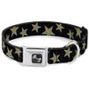 Dog Collar Seatbelt Buckle Multi Stars Black Leopard Baby Blue Outline 16 to 23 Inches 1.5 Inch Wide