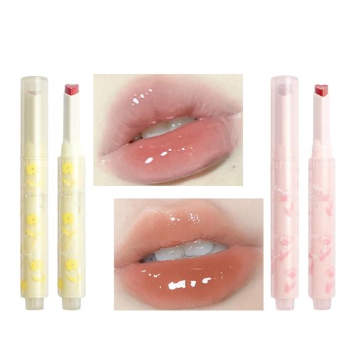 KWOLYKIM 2 Colors Jelly Lipsticks Glass Water Hydrating Heart Shaped Lipsticks Moisturizing Tinted Lip Gloss Long Lasting Beauty Makeup Plumping Gloss Lip Glaze Gift for Women Girls