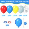 Paready Red Yellow Blue Balloons Set, 50Pcs Blue Yellow Balloons, 12 Inch Blue Yellow Red Dusty Blue Balloons Latex Paw Printed Balloons For Boys Paw Birthday Baby Shower Circus Theme Party Supplies