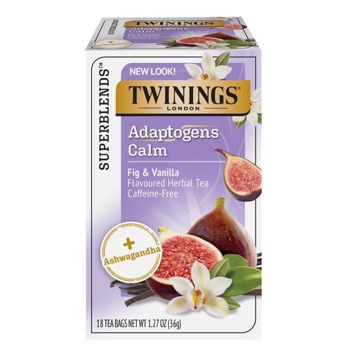 Twinings Superblends Adaptogens Calm Fig &amp; Vanilla Flavoured Herbal Tea Caffeine- Free, 18 Tea Ba...
