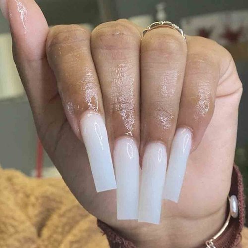 Enppode Long Press on Nails White Fake Nails Square Acrylic Nails Glossy Nails for Women 24PC/Set