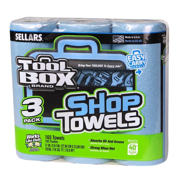 Sellars 54483 Toolbox Shop Towels 3-Pack, 11" Length x 9.4" Width, Blue (1 Packs of 3 Rolls, 55 Sheets per Roll)