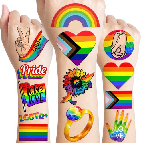 118 PCS LGBT Rainbow Flag Pride Temporary Tattoos Sticker Pride Month Gay Birthday Party Decorations Favors Supplies Gifts Boys Girls Men Woman Cute Fake Tattoo School Reward Themed Festival