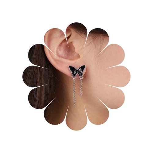 Sttiafay Punk Black Butterfly Drop Earrings Acrylic Butterfly Tassel Chain Earrings Silver Long Butterfly Earrings Black Butterfly Stud Earrings Jewelry for Women