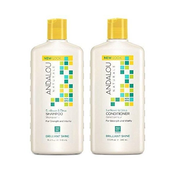 Andalou Naturals Sunflower & Citrus Brilliant Shine Shampoo and Conditioner Bundle, 100% Sulfate Free and Color Safe, 11.5 fl oz each
