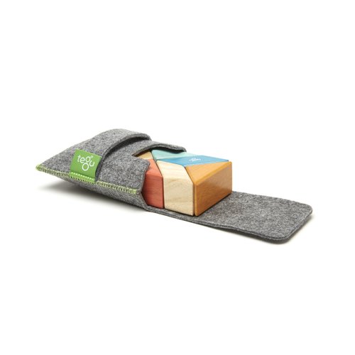 6 Piece Tegu Pocket Pouch Prism Magnetic Wooden Block Set, Sunset