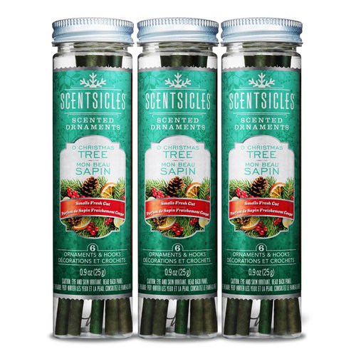 Scentsicles Spiced O Christmas Tree Scented Christmas Ornaments with Hooks - 3 Bottles (18 Sticks Total)