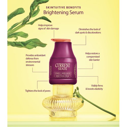 Current State Vitamin C Serum + Super Greens - Lightweight Vitamin C Face Serum with Kale, Spinach, Broccoli and Antioxidants for Brightening & Improving Skin Tone, Repair & Prevent Damage - 1 fl oz.