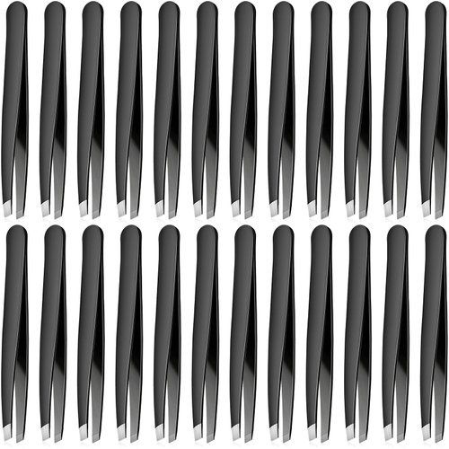 24 Pieces Eyebrow Tweezers Stainless Steel Slanted Tip Tweezers Facial Hair Eyebrow Precision Tweezers for Men and Women